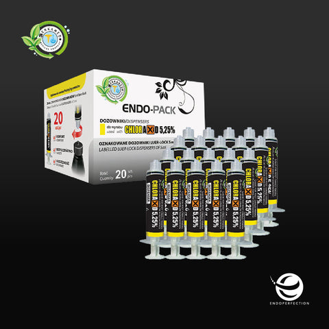 Image of Cerkamed Endo Pack Colour Coded Irrigation Syringes Labeled Luer-lock 5ml Syringes. Endodontic Irrigation & Disinfection