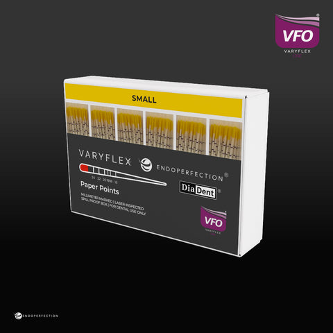 DiaDent Matching Paper Points For VaryFlex VFO One Rotary Reciprocating File System | DiaDent Dia-Pro W Gold Paper Points